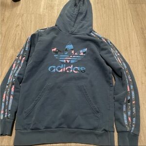 adidas Blue Hoodie with Multicolor Stripes